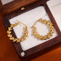 Image 1 of 18K Gold Plated Stainless Steel Leaf Hoop Earrings