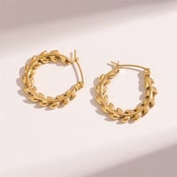 Image 4 of 18K Gold Plated Stainless Steel Leaf Hoop Earrings