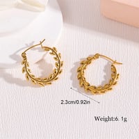 Image 5 of 18K Gold Plated Stainless Steel Leaf Hoop Earrings