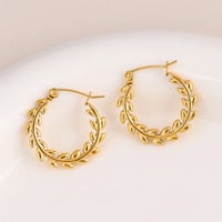 Image 3 of 18K Gold Plated Stainless Steel Leaf Hoop Earrings