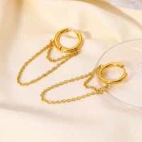 Image 3 of 18K Gold Plated Stainless Steel Drop Chain Earrings