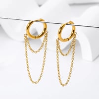 Image 4 of 18K Gold Plated Stainless Steel Drop Chain Earrings