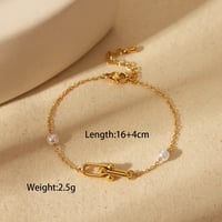 Image 2 of 18K Gold Plated Stainless Steel Imitation Pearl U-Link Bracelet 