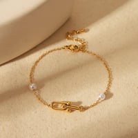 Image 1 of 18K Gold Plated Stainless Steel Imitation Pearl U-Link Bracelet 