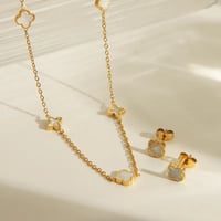 Image 1 of 18K Gold Plated Stainless Steel Clover Flower Necklace and Stud Earring Set