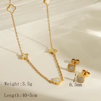 Image 2 of 18K Gold Plated Stainless Steel Clover Flower Necklace and Stud Earring Set