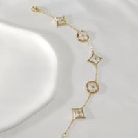 Image 1 of 18K Gold Plated Stainless Steel Four Leaf Clover Blossom Bracelet