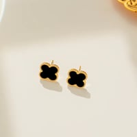 Image 2 of 18K Gold Plated Stainless Steel Four Leaf Clover Earrings