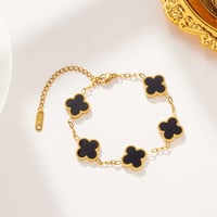 Image 2 of 18K Gold Plated Stainless Steel Four Leaf Clover Charms Bracelet 