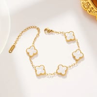 Image 1 of 18K Gold Plated Stainless Steel Four Leaf Clover Charms Bracelet 