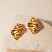 Image 2 of 18K Gold Plated Stainless Steel Croissant Earrings 