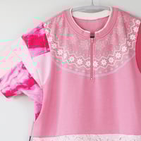 Image 2 of snowbunny pink winter patchwork adult L large XL extra courtneycourtney short sleeve zipper pullover