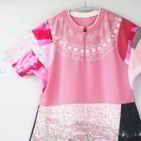 Image 4 of snowbunny pink winter patchwork adult L large XL extra courtneycourtney short sleeve zipper pullover