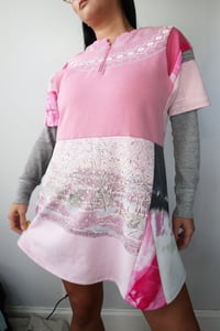 Image 3 of snowbunny pink winter patchwork adult L large XL extra courtneycourtney short sleeve zipper pullover