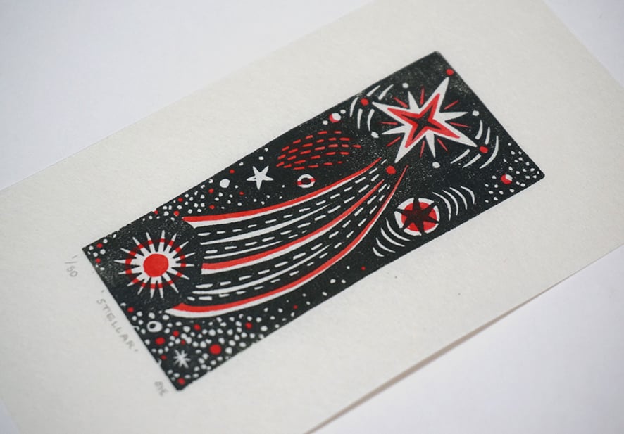 Image of Stellar - Linocut - Hand Coloured