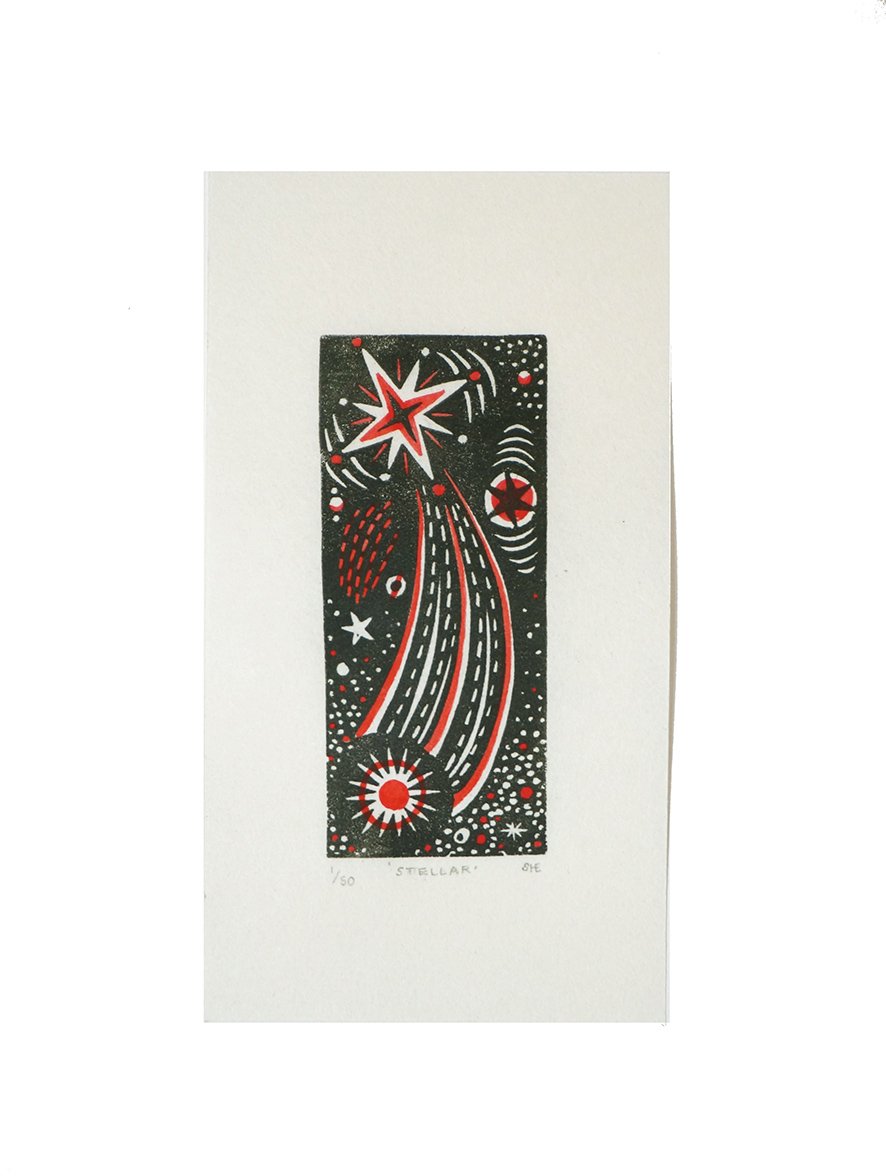 Image of Stellar - Linocut - Hand Coloured