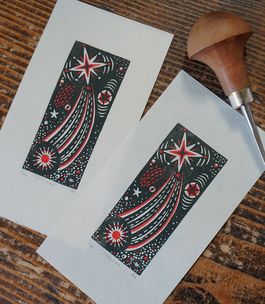 Image of Stellar - Linocut - Hand Coloured