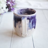 Image 3 of Pottery Mug in White and Purple Dripping Glaze, 13 oz. Coffee Cup, Made in USA