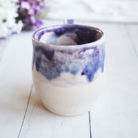 Image 4 of Pottery Mug in White and Purple Dripping Glaze, 13 oz. Coffee Cup, Made in USA