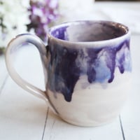 Image 7 of Pottery Mug in White and Purple Dripping Glaze, 13 oz. Coffee Cup, Made in USA