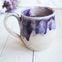 Image 6 of Pottery Mug in White and Purple Dripping Glaze, 13 oz. Coffee Cup, Made in USA
