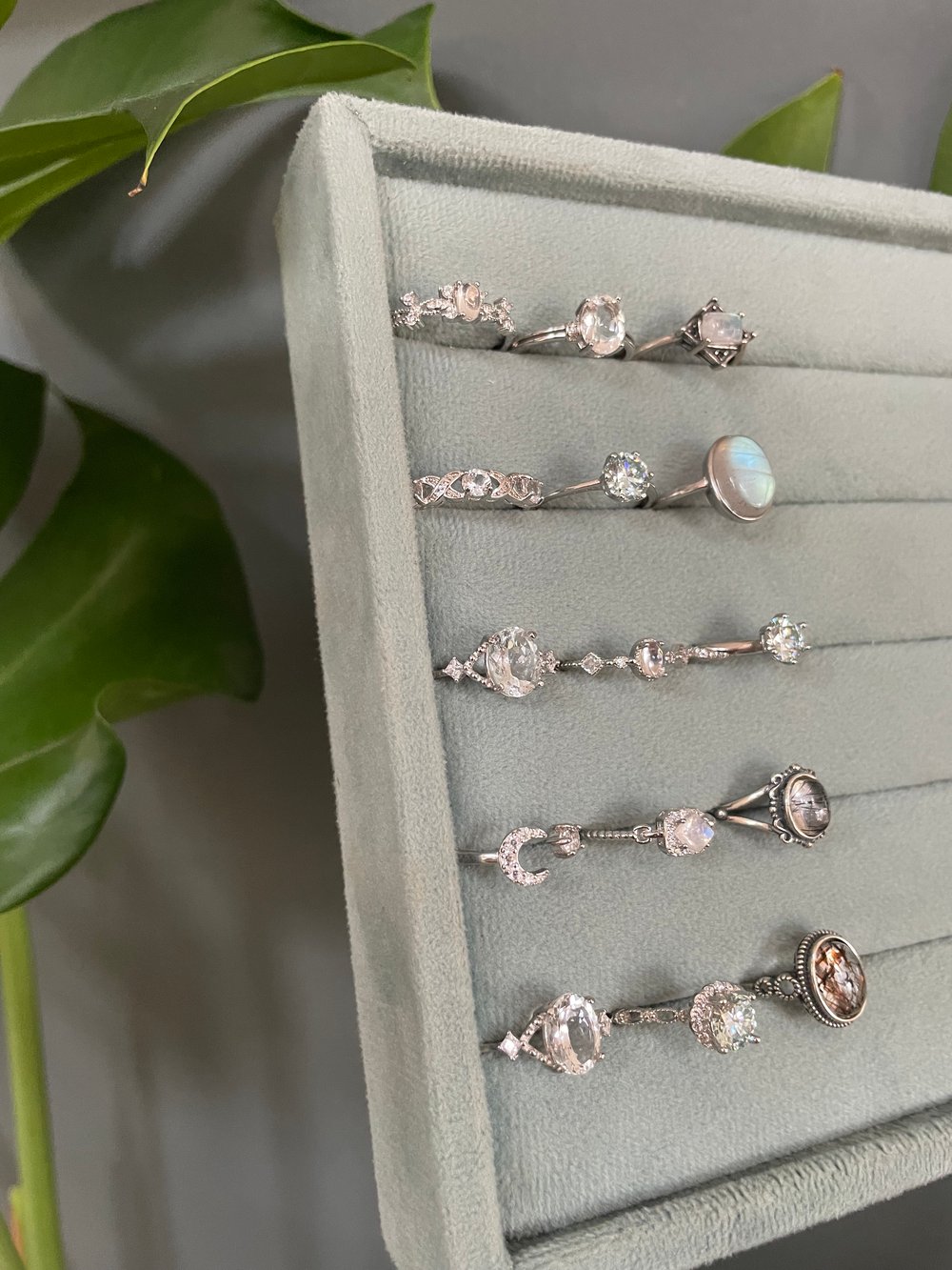 serene silver crystal rings!