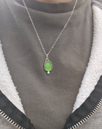 Image 9 of Cornish Spring Green Seaglass Necklace with Silver Ball 