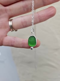 Image 1 of Cornish Spring Green Seaglass Necklace with Silver Ball 