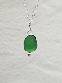 Image 2 of Cornish Spring Green Seaglass Necklace with Silver Ball 