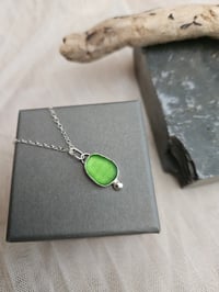 Image 5 of Cornish Spring Green Seaglass Necklace with Silver Ball 