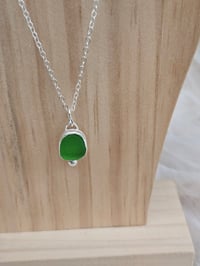 Image 3 of Cornish Spring Green Seaglass Necklace with Silver Ball 