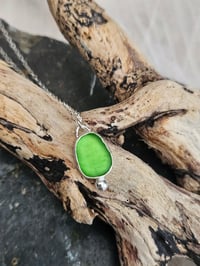 Image 10 of Cornish Spring Green Seaglass Necklace with Silver Ball 
