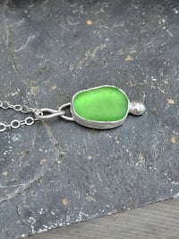 Image 11 of Cornish Spring Green Seaglass Necklace with Silver Ball 