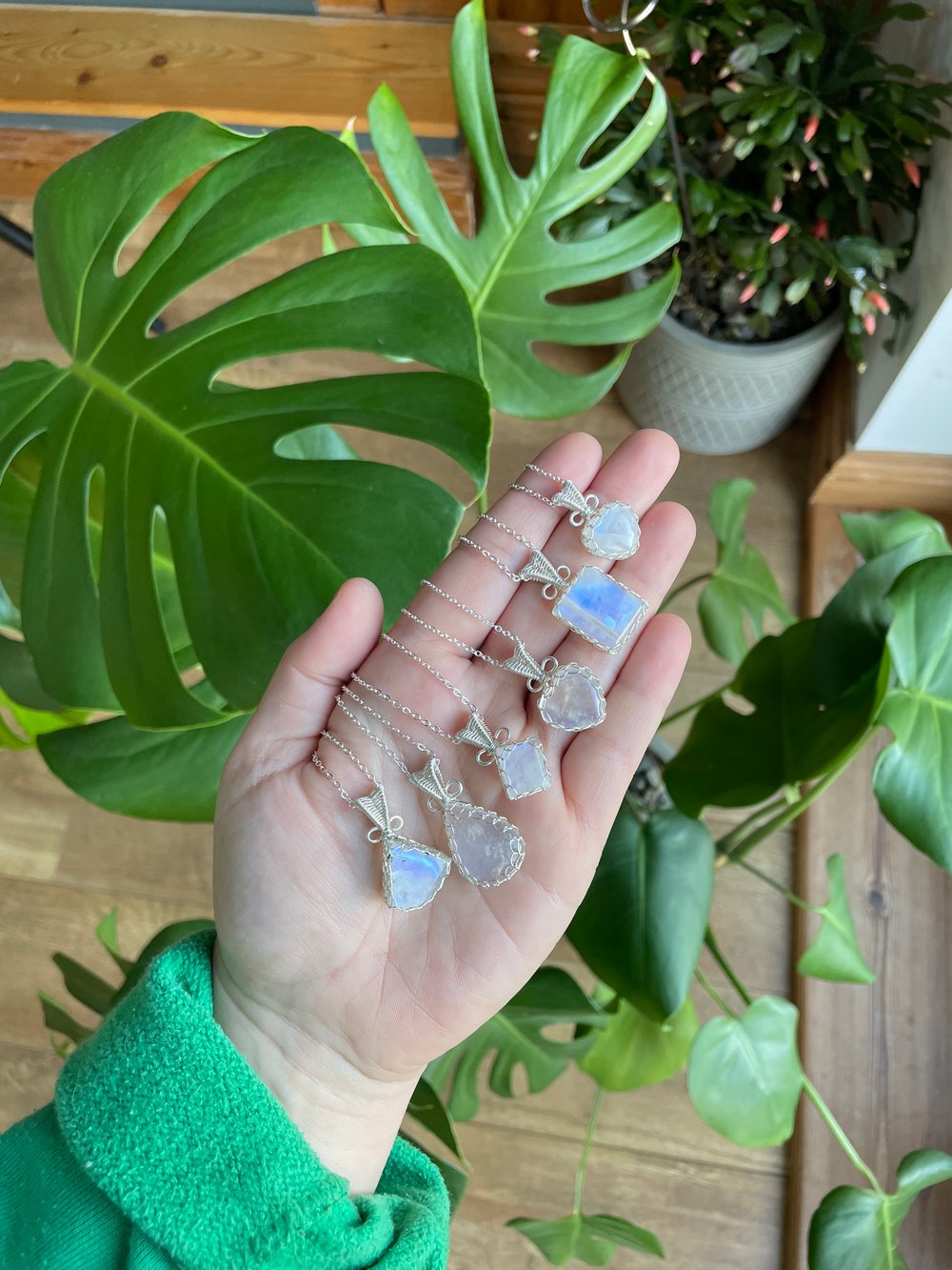 rainbow moonstone crystal necklaces! 