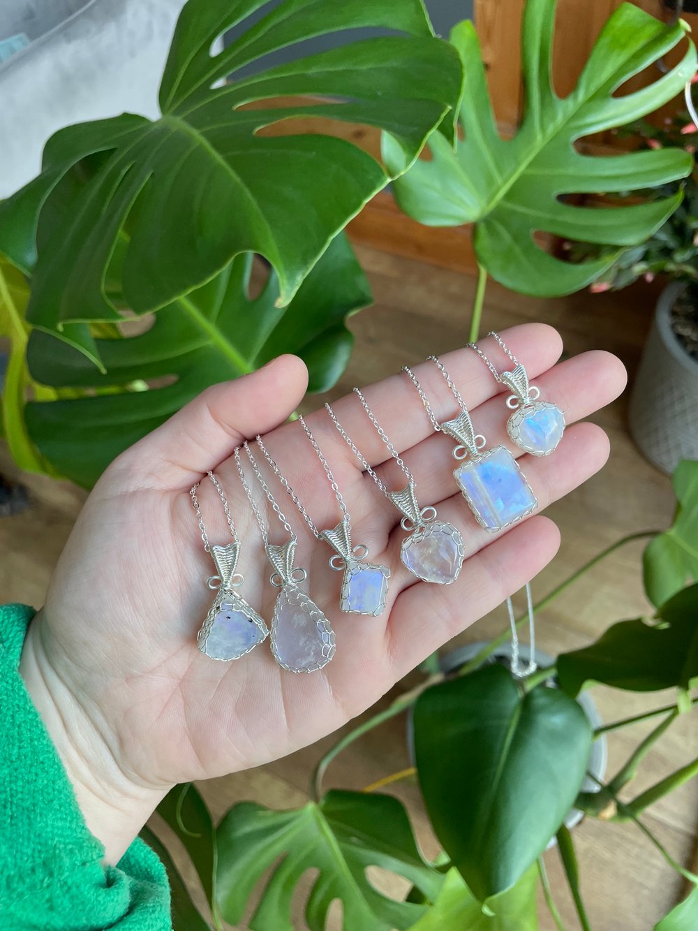 rainbow moonstone crystal necklaces! 