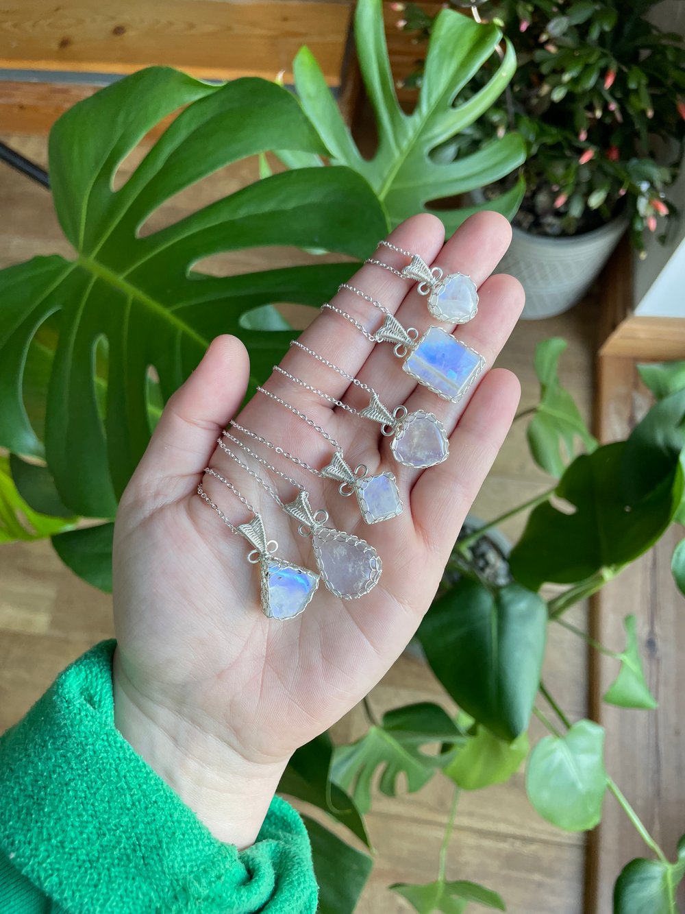 rainbow moonstone crystal necklaces! 