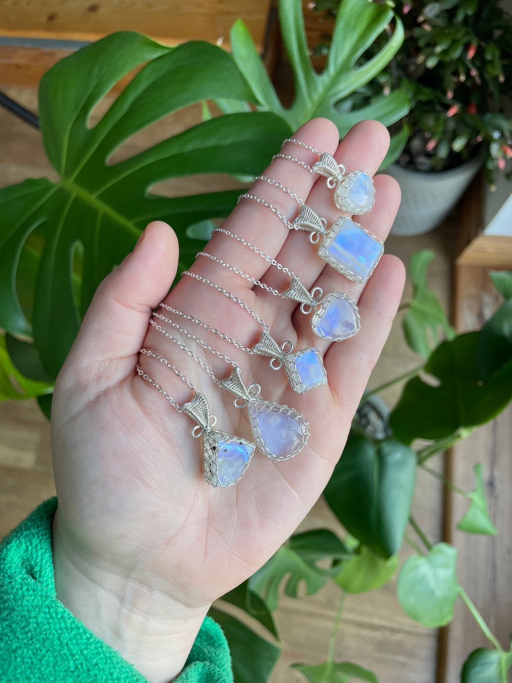 rainbow moonstone crystal necklaces! 