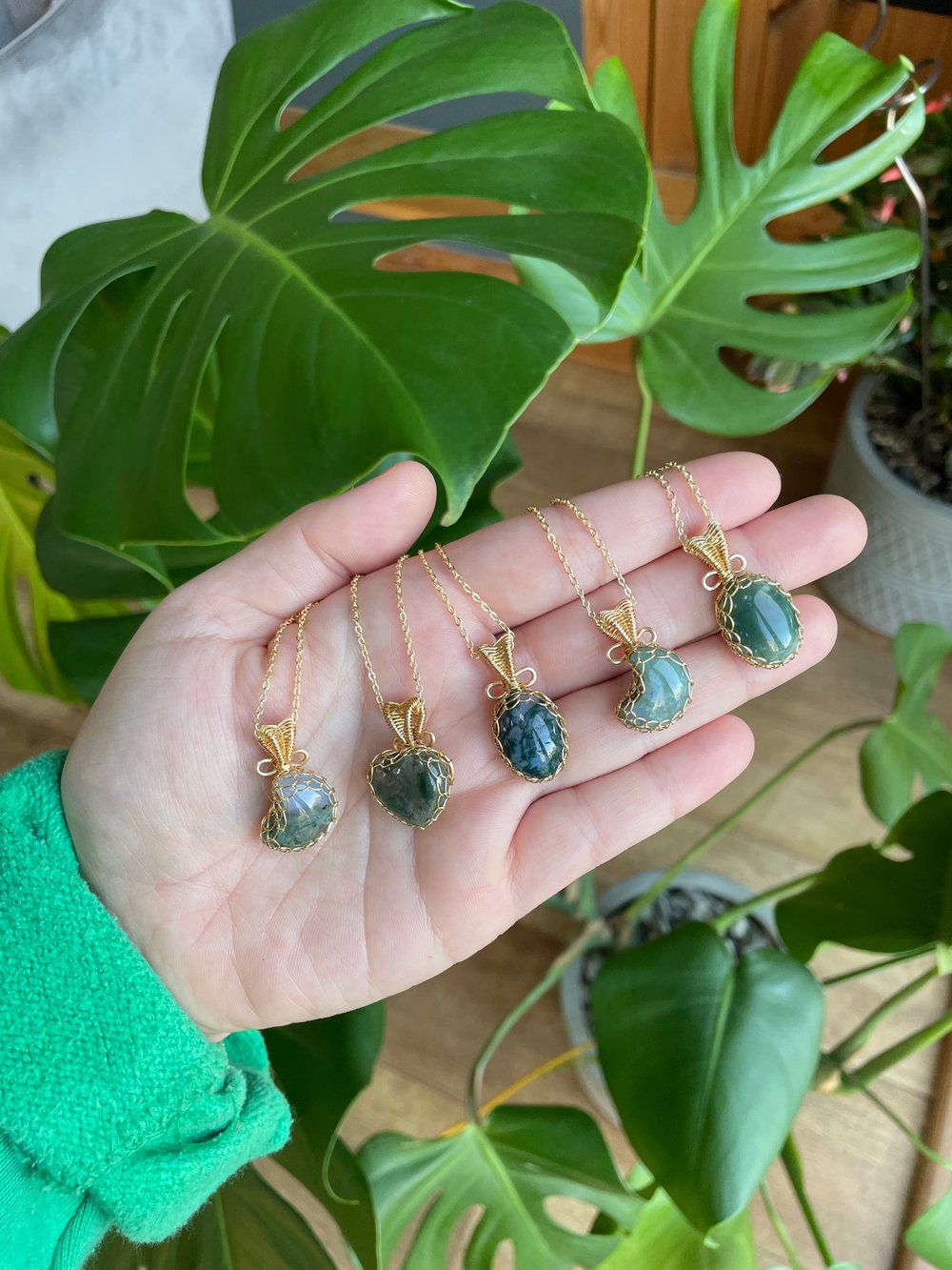 earthy green crystal necklaces! 