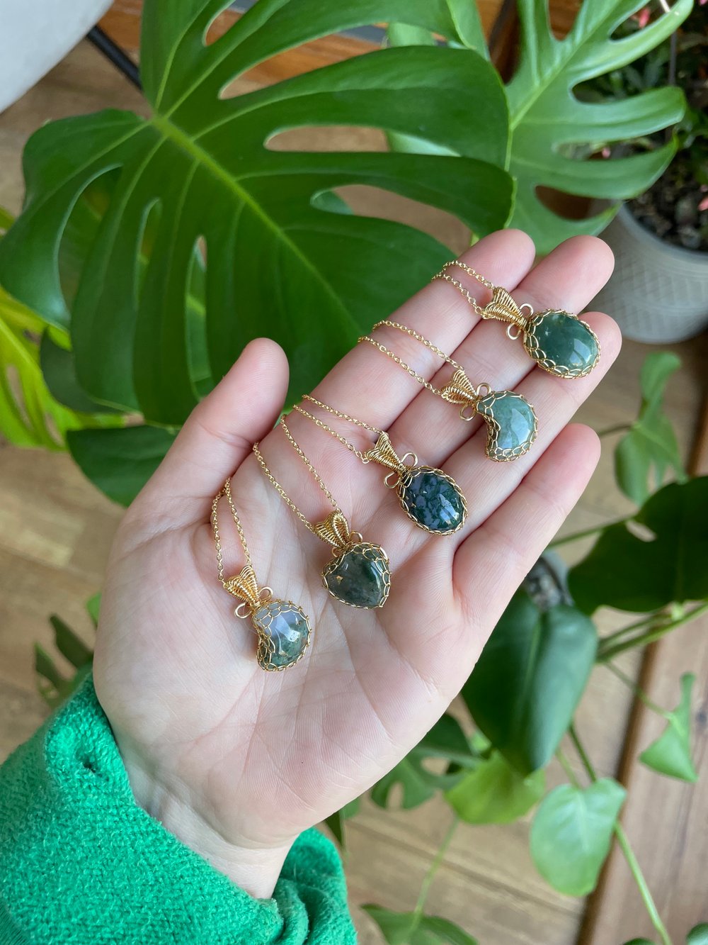 earthy green crystal necklaces! 