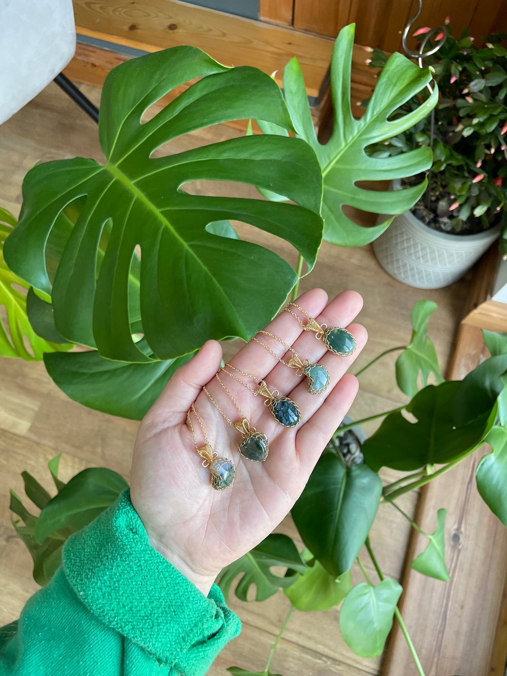 earthy green crystal necklaces! 