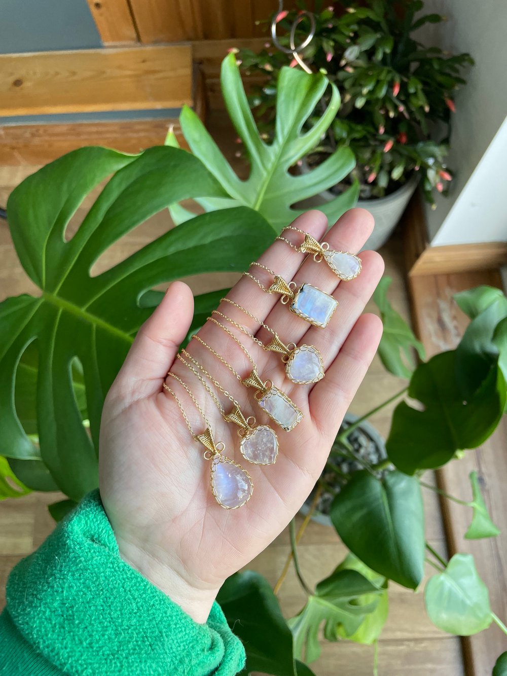 golden moonstone crystal necklaces!