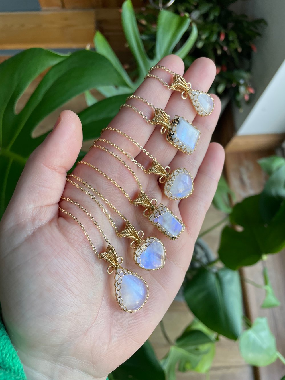 golden moonstone crystal necklaces!