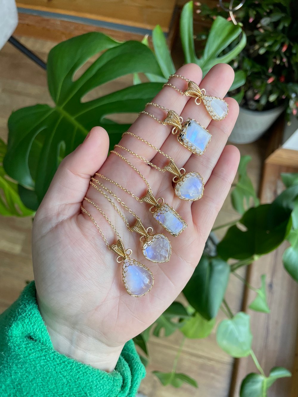 golden moonstone crystal necklaces!