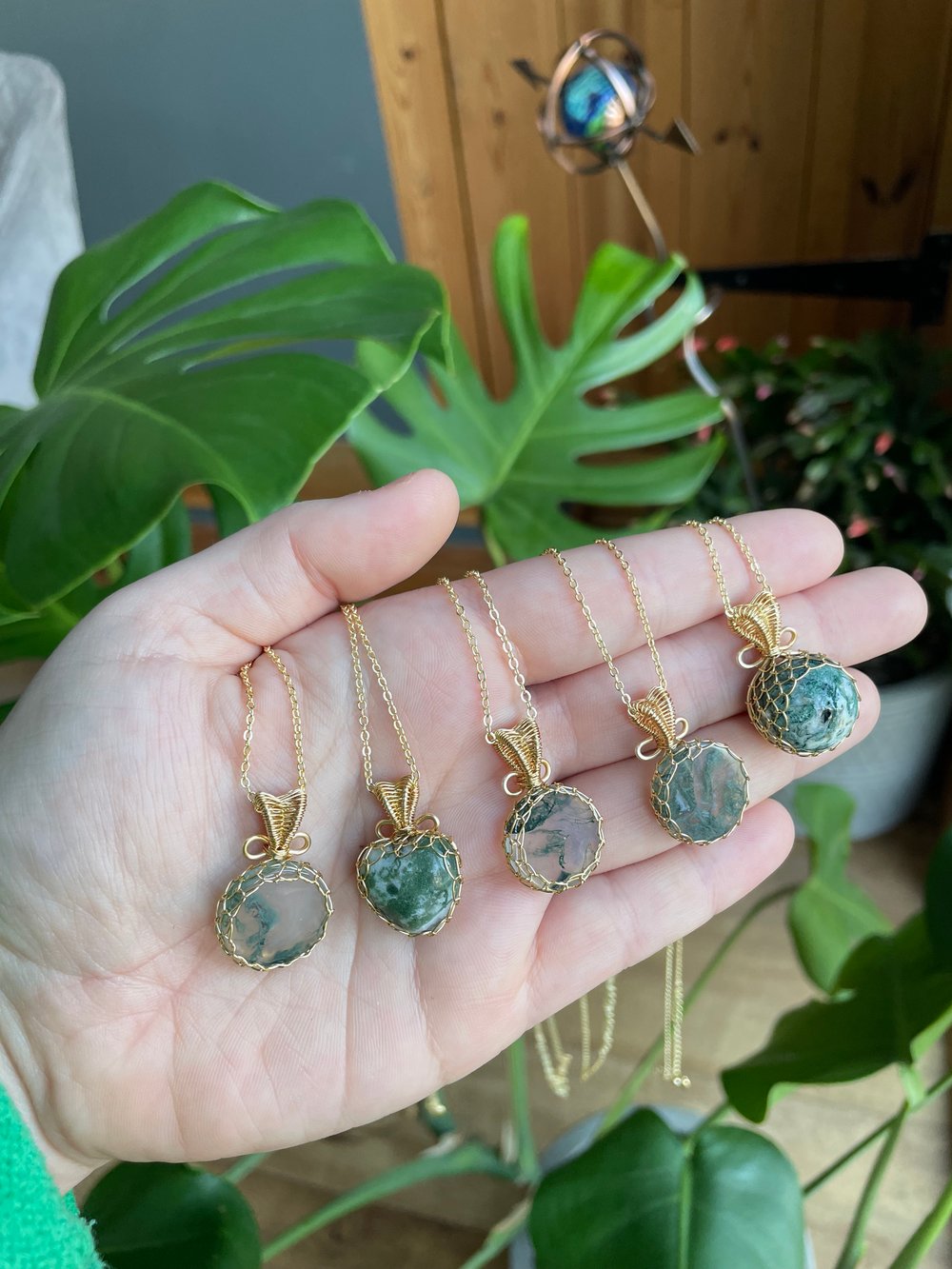 mossy green crystal necklaces!