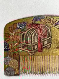 Image 5 of Kanzashi Comb: Perching Bird, Cage and Chrysanthumums