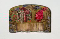 Image 2 of Kanzashi Comb: Perching Bird, Cage and Chrysanthumums