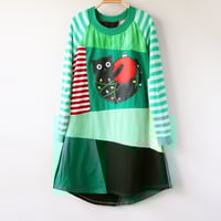 Image 4 of meow black kitty cat green patchwork 14/16 longsleeved raglan courtneycourtney tunic tshirt dress