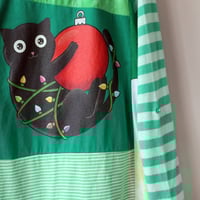 Image 2 of meow black kitty cat green patchwork 14/16 longsleeved raglan courtneycourtney tunic tshirt dress