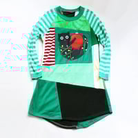 Image 1 of meow black kitty cat green patchwork 14/16 longsleeved raglan courtneycourtney tunic tshirt dress