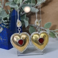 Image 2 of Vintage Turcoman Gold Wash Silver Heart Earrings - (TS007)